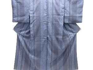 縞に絣柄織出し手織り真綿紬着物